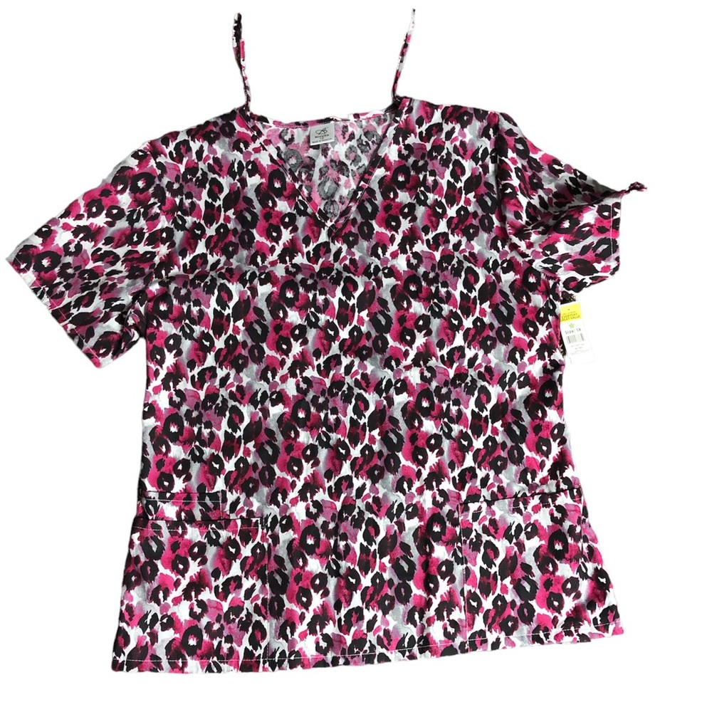 Bobbie Brooks Pink Leopard Scrub Top Plus Size 1X NWT